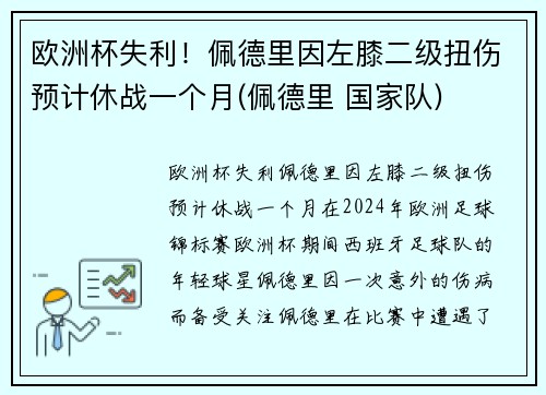 欧洲杯失利！佩德里因左膝二级扭伤预计休战一个月(佩德里 国家队)