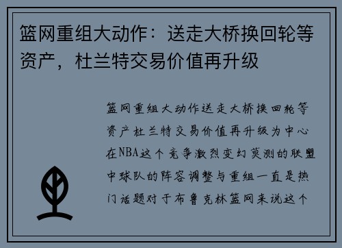 篮网重组大动作：送走大桥换回轮等资产，杜兰特交易价值再升级