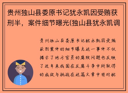 贵州独山县委原书记犹永凯因受贿获刑半，案件细节曝光(独山县犹永凯调到哪里了)