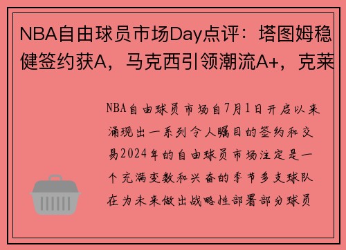 NBA自由球员市场Day点评：塔图姆稳健签约获A，马克西引领潮流A+，克莱加入太阳提升竞争力