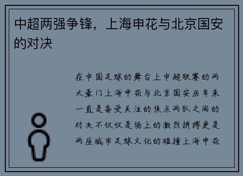 中超两强争锋，上海申花与北京国安的对决