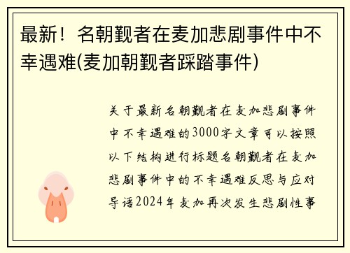 最新！名朝觐者在麦加悲剧事件中不幸遇难(麦加朝觐者踩踏事件)