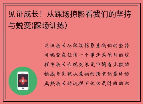 见证成长！从踩场掠影看我们的坚持与蜕变(踩场训练)