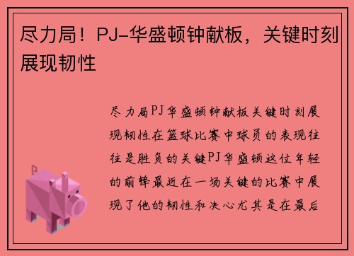尽力局！PJ-华盛顿钟献板，关键时刻展现韧性